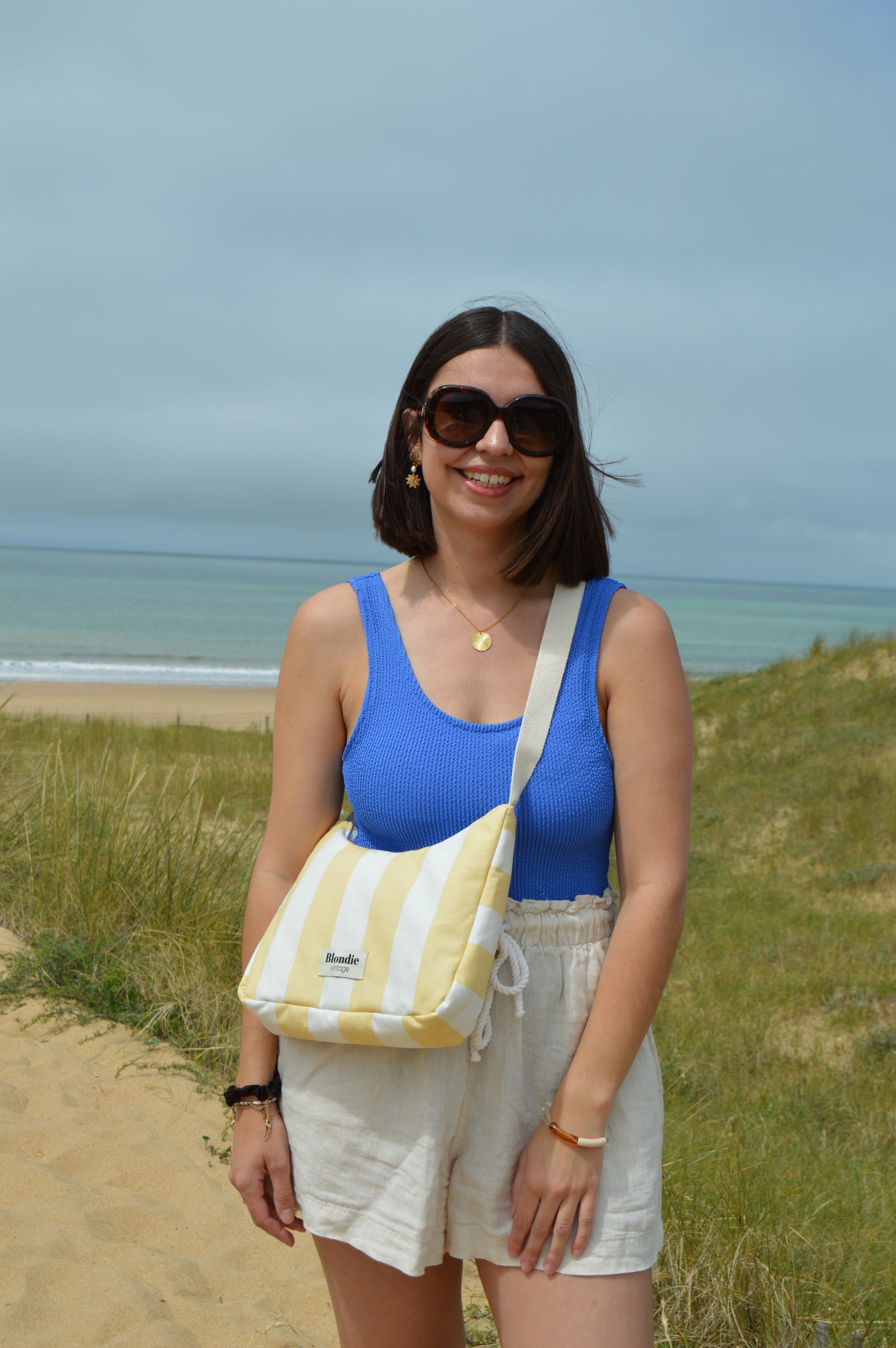 sac bandoulière rayé jaune fabriquée à la main à partir de tissus vintages upcyclés mode durable
