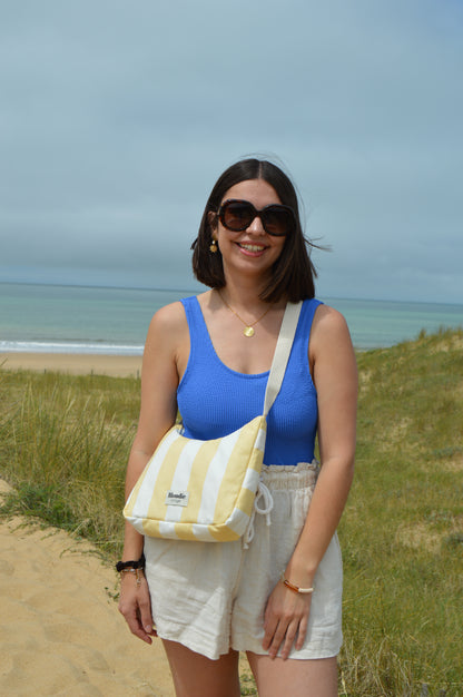 sac bandoulière rayé jaune fabriquée à la main à partir de tissus vintages upcyclés mode durable