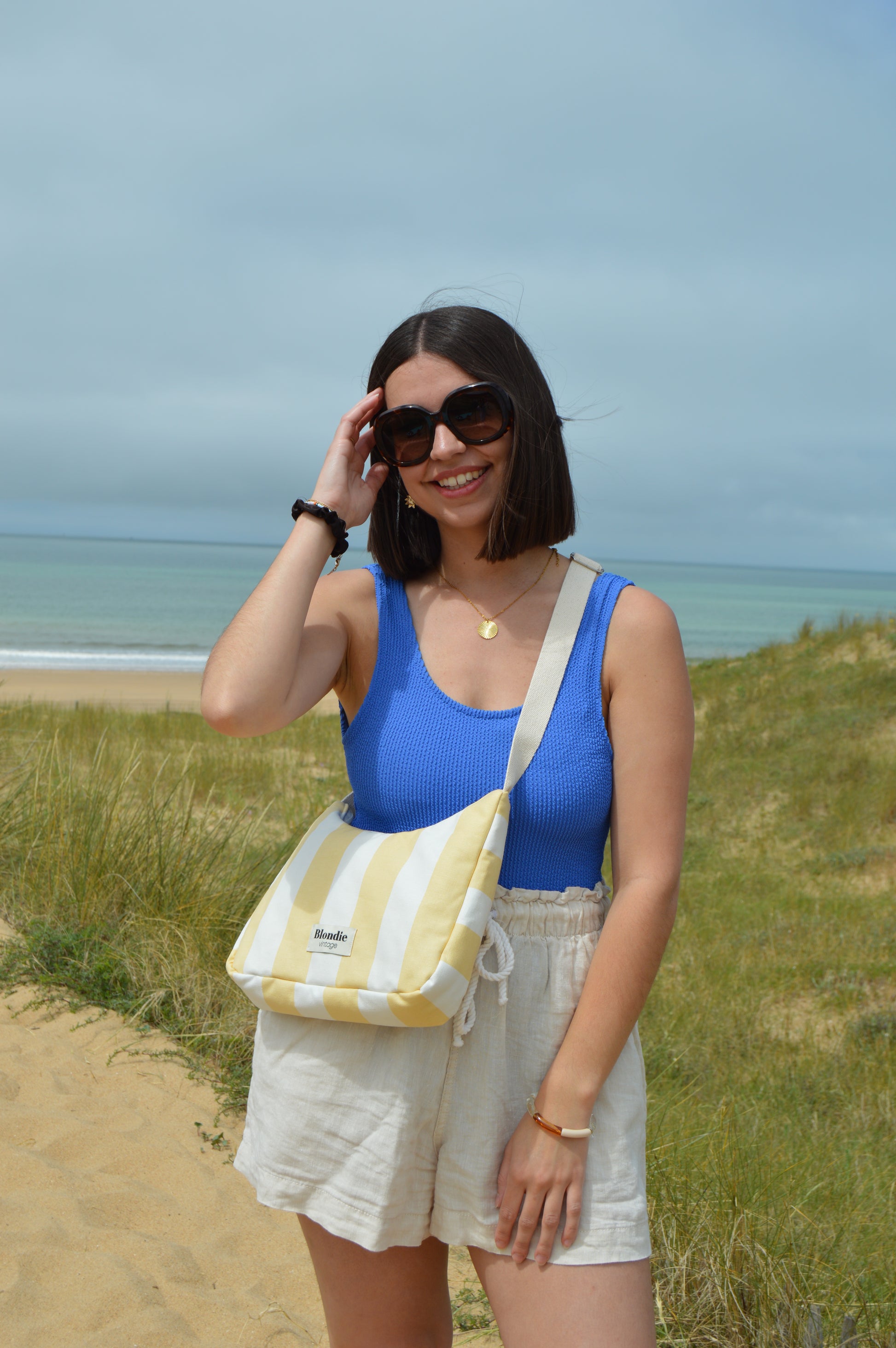 sac bandoulière rayé jaune fabriquée à la main à partir de tissus vintages upcyclés mode durable