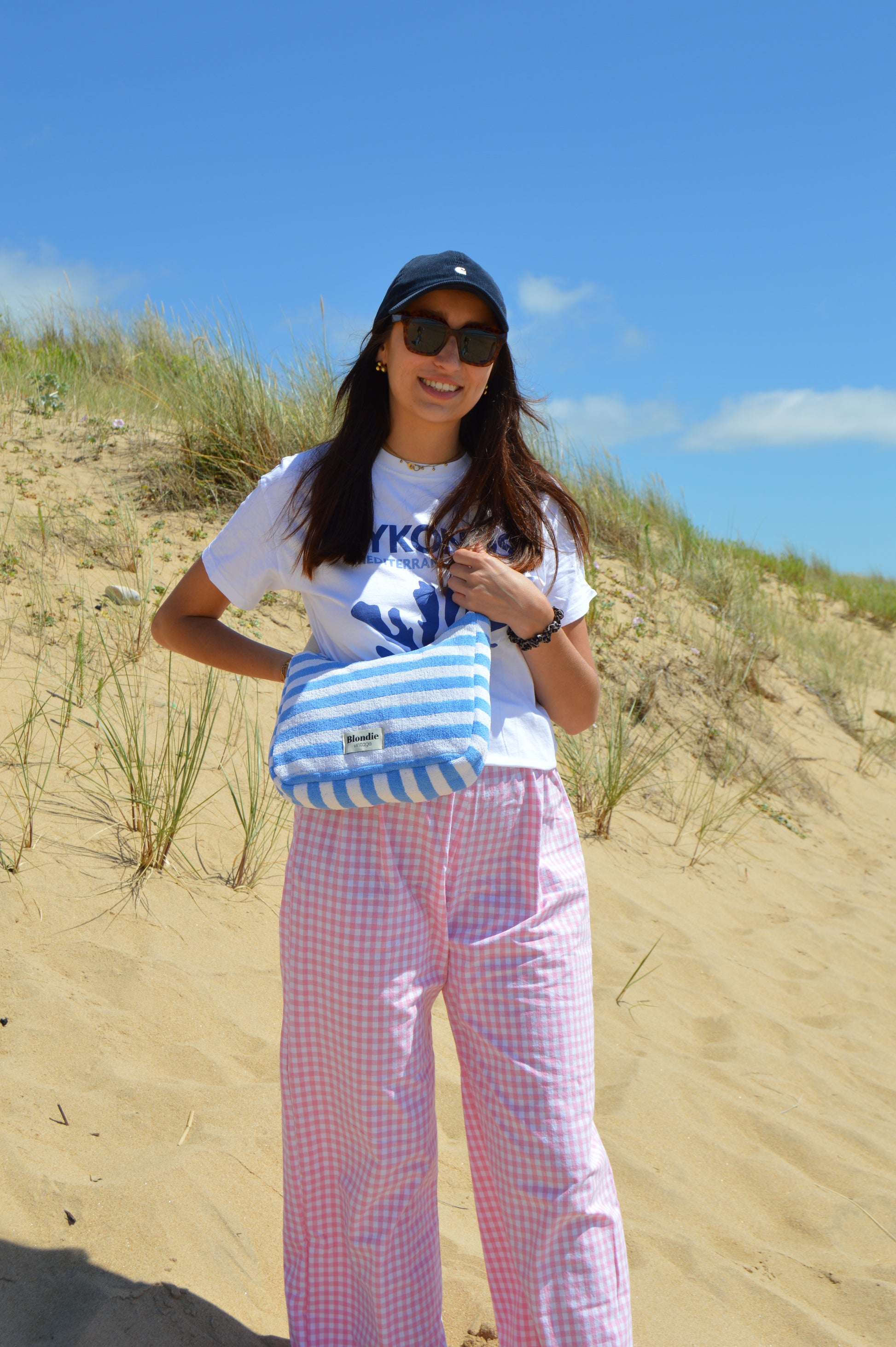 sac bandoulière rayé bleu fabriquée à la main à partir de serviette de bain vintages upcyclées mode durable