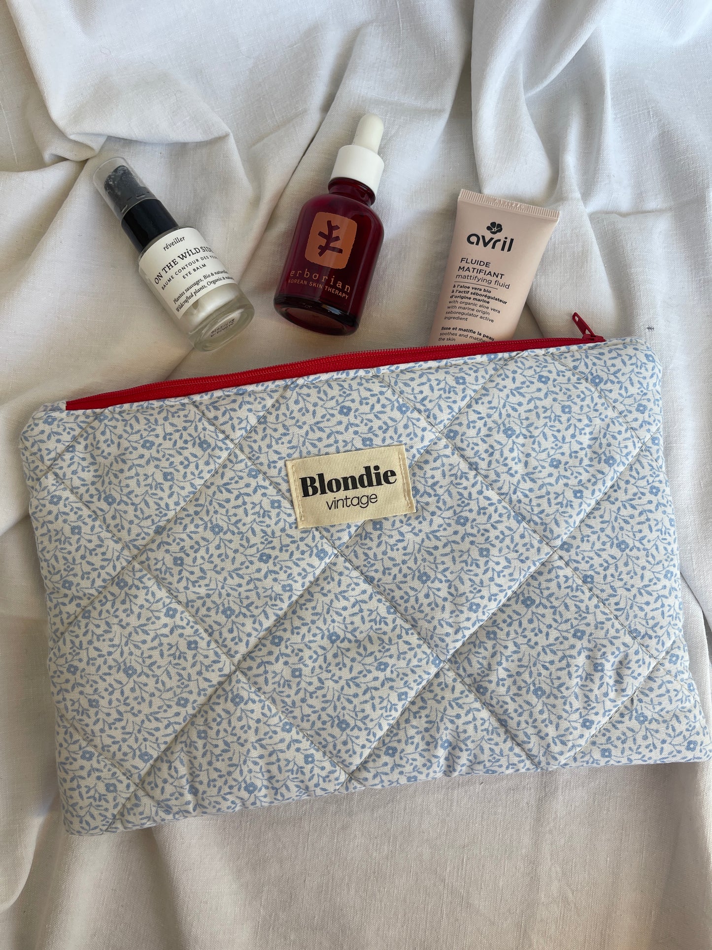 Grande pochette fleuri bleu