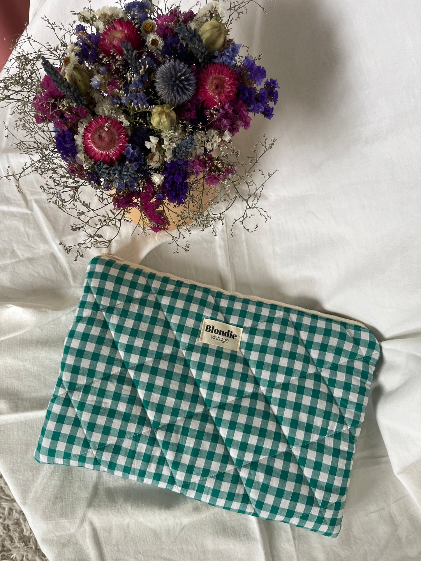 Housse d'ordinateur 15/16" vichy verte