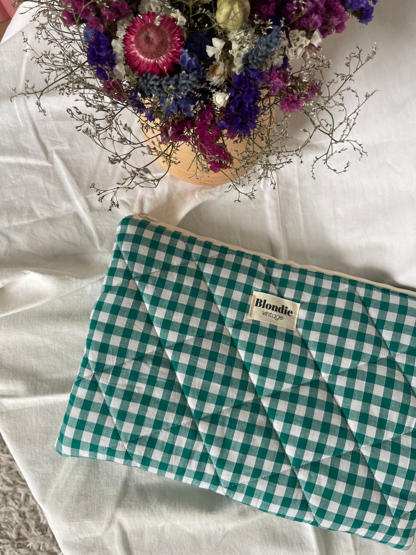 Housse d'ordinateur 15/16" vichy verte