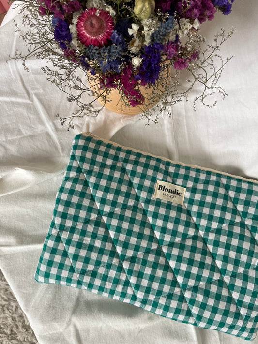 Housse d'ordinateur 15/16" vichy verte
