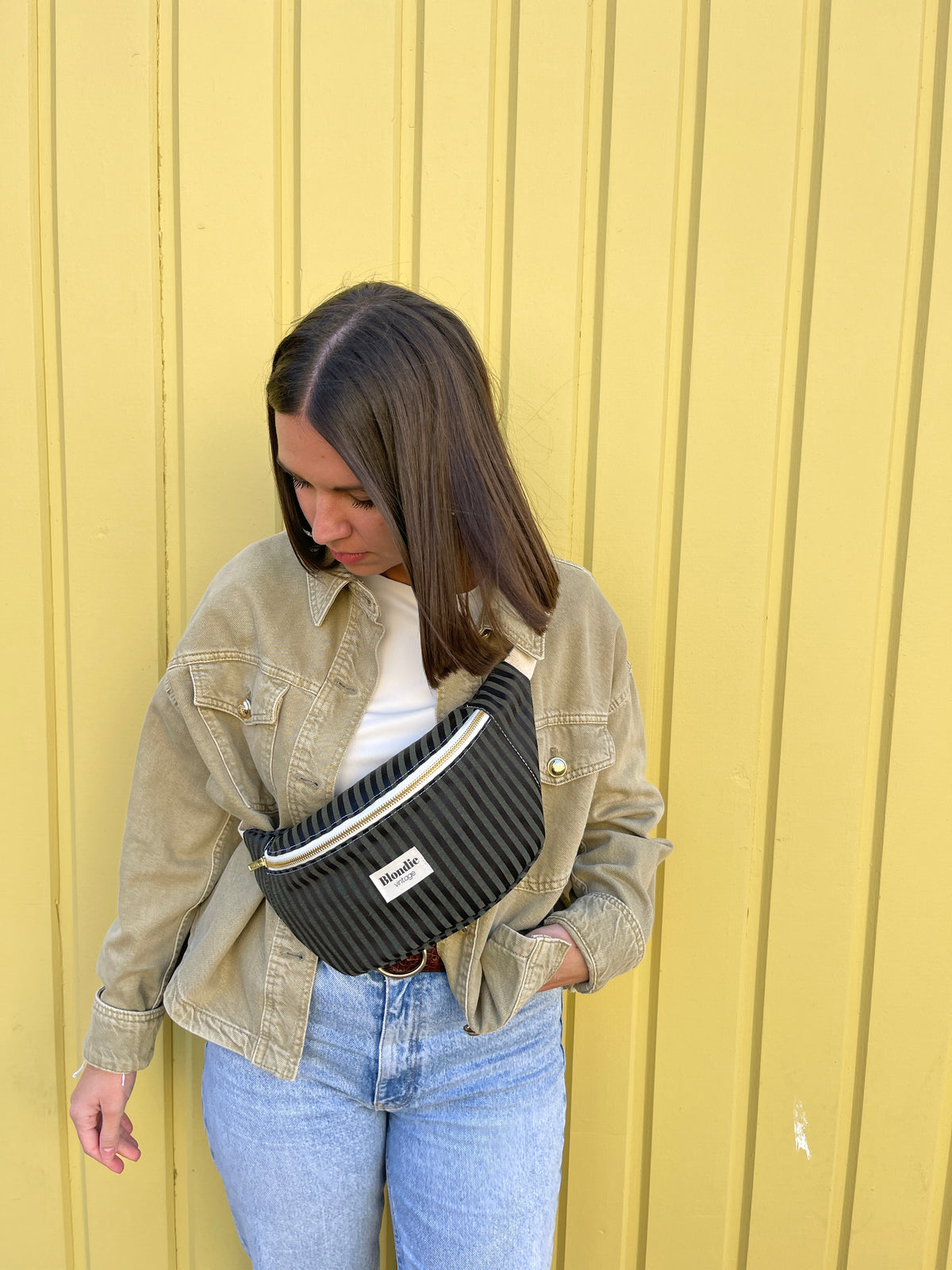 Sac banane rayé vert
